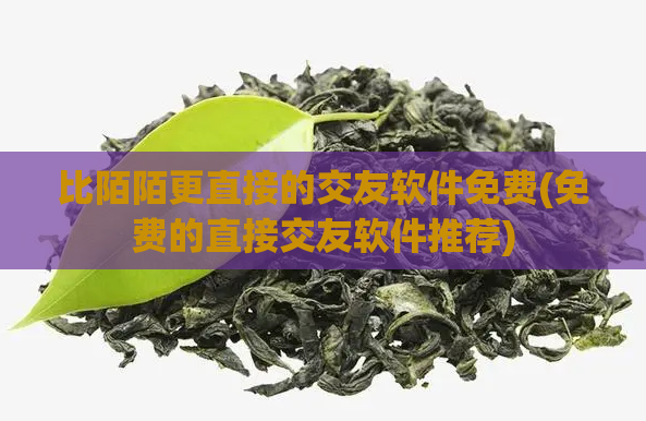 比陌陌更直接的交友软件免费(免费的直接交友软件推荐)