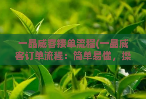 一品威客接单流程(一品威客订单流程：简单易懂，操作顺畅)