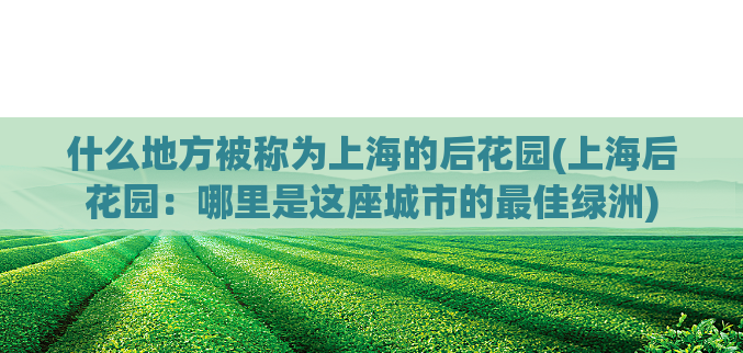什么地方被称为上海的后花园(上海后花园：哪里是这座城市的最佳绿洲)